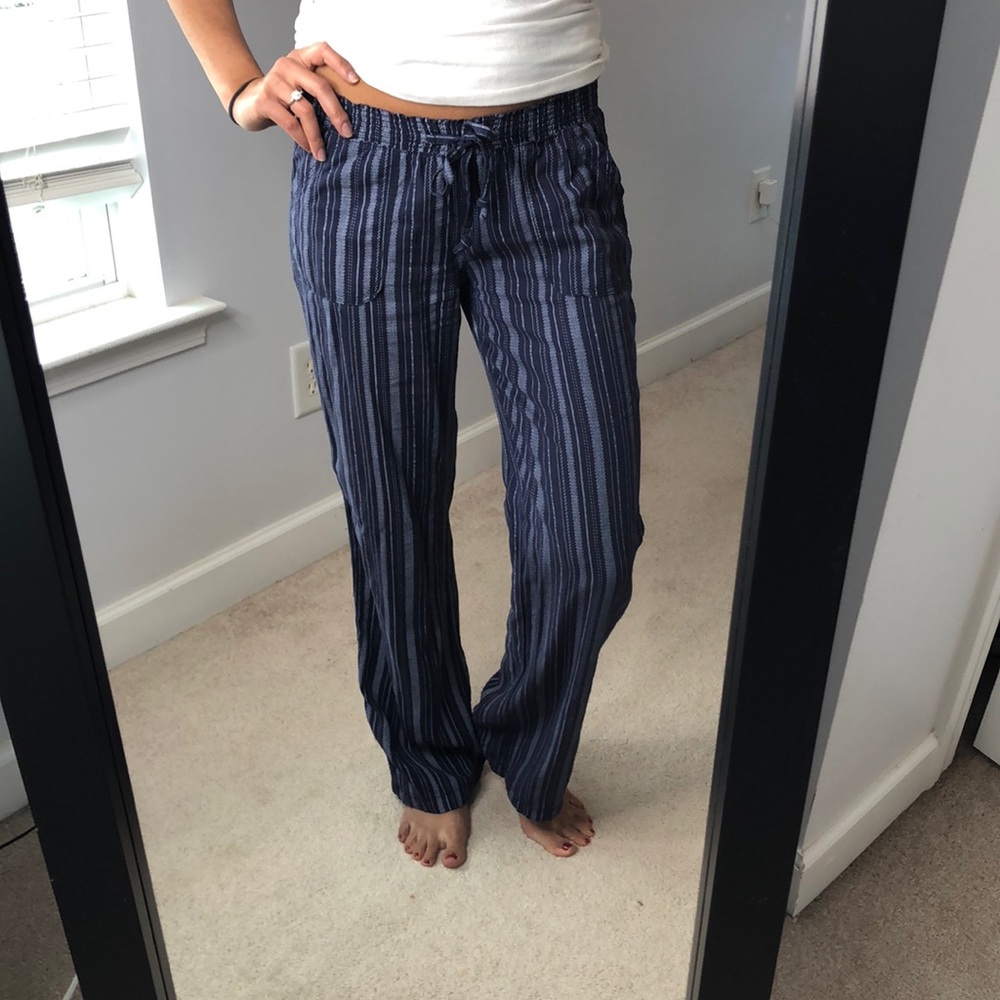 Navy blue pin stripe linen pants